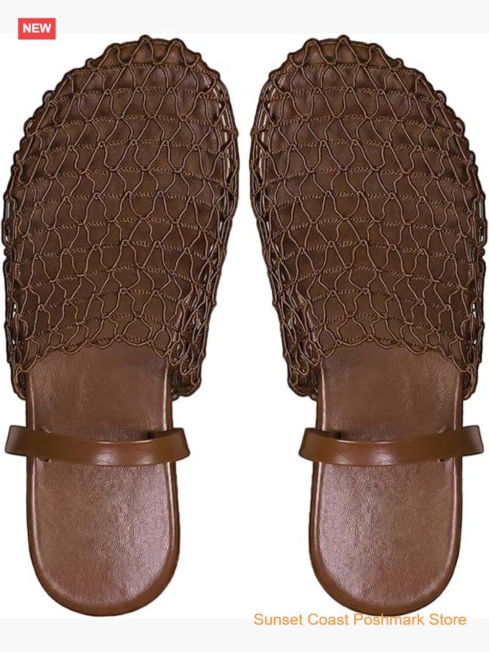 Women's Fishnet Mesh Flat Sandals Woven Mules Closed Toe Slip On Slides